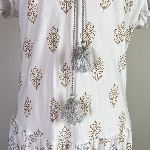 Sundance Maxi Dress Short Sleeve Size Large White Cream Tassel Tiered Boho - Picture 4 of 13
